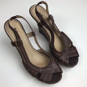 Bp Brown Slingback Wedge Open Toe Heels Women Sz 9